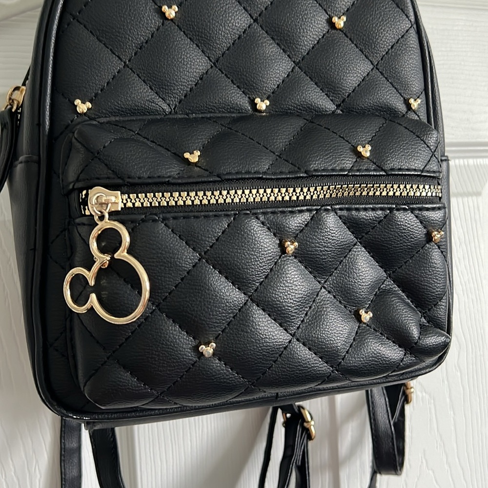 Disney Black Quilted Mini Backpack with Gold Accents - Picture 2 of 7
